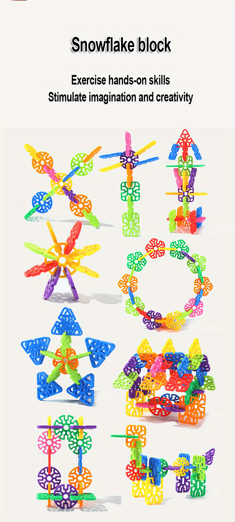 Children Building Toys, 98pcs Snowflakes Educational Building Blocks Kit for Kids, Round Hole Puzzle, Fun Assembly Puzzle, Best Gift for Boys Girls Creative Games & Fun Activit-Random color