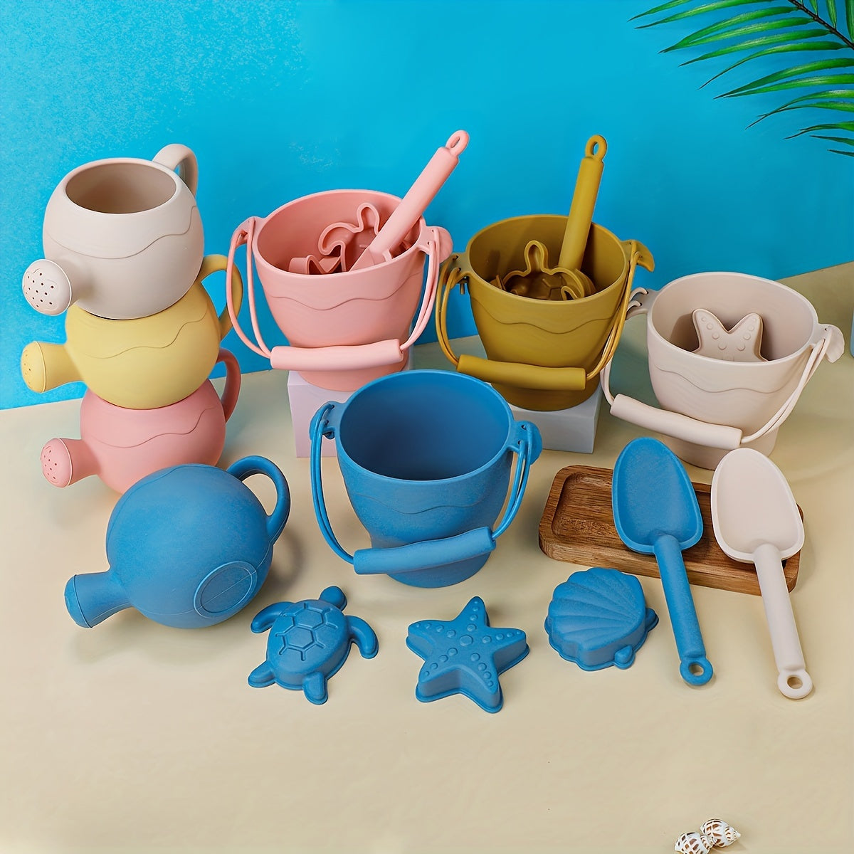 8pcs/set Beach Toy Baby Sand Bucket Set BPA Free Food Grade Silicone Safe Beach Travel Toys For Boys And Girls Summer Outdoor Toys Fun Kids Beach Sand Toy Set With Bucket 4 Colors