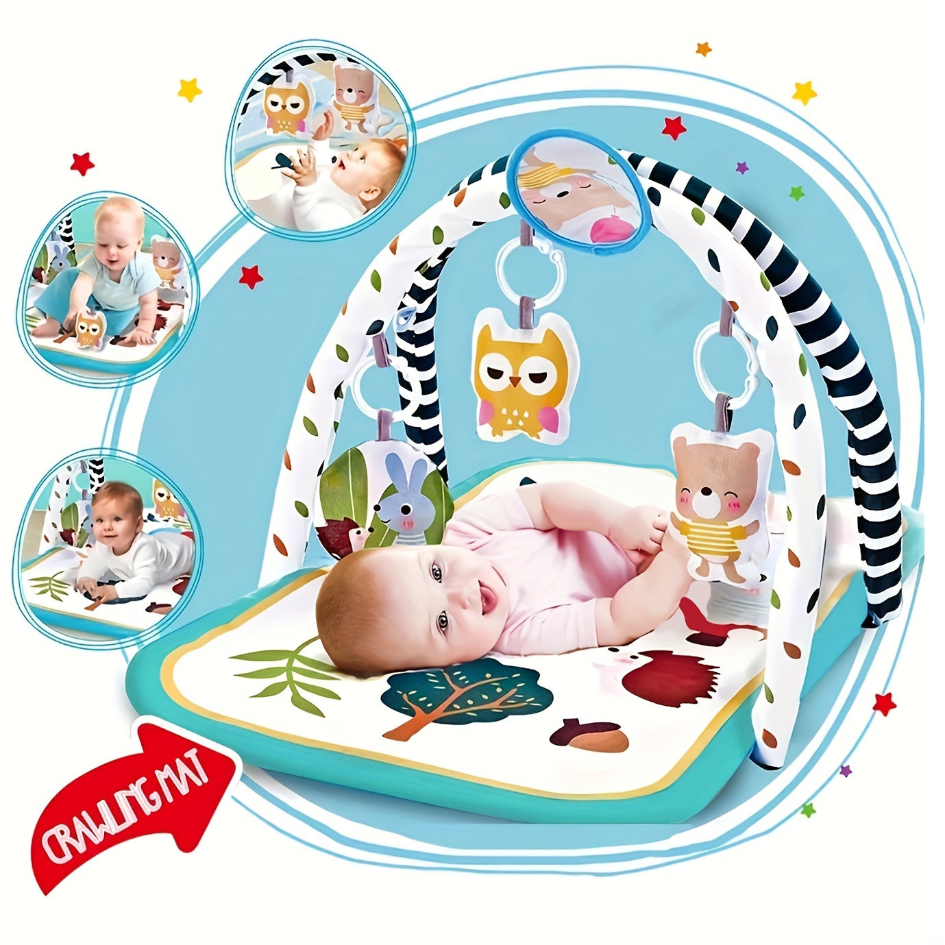 Baby Gym Play Mat, Cartoon Styling, Crawling Mat, Perfect Birthday Gift For Newborns & Toddlers, Perfect For Stimulating Play & Exercise, Learning & Educational Toys
