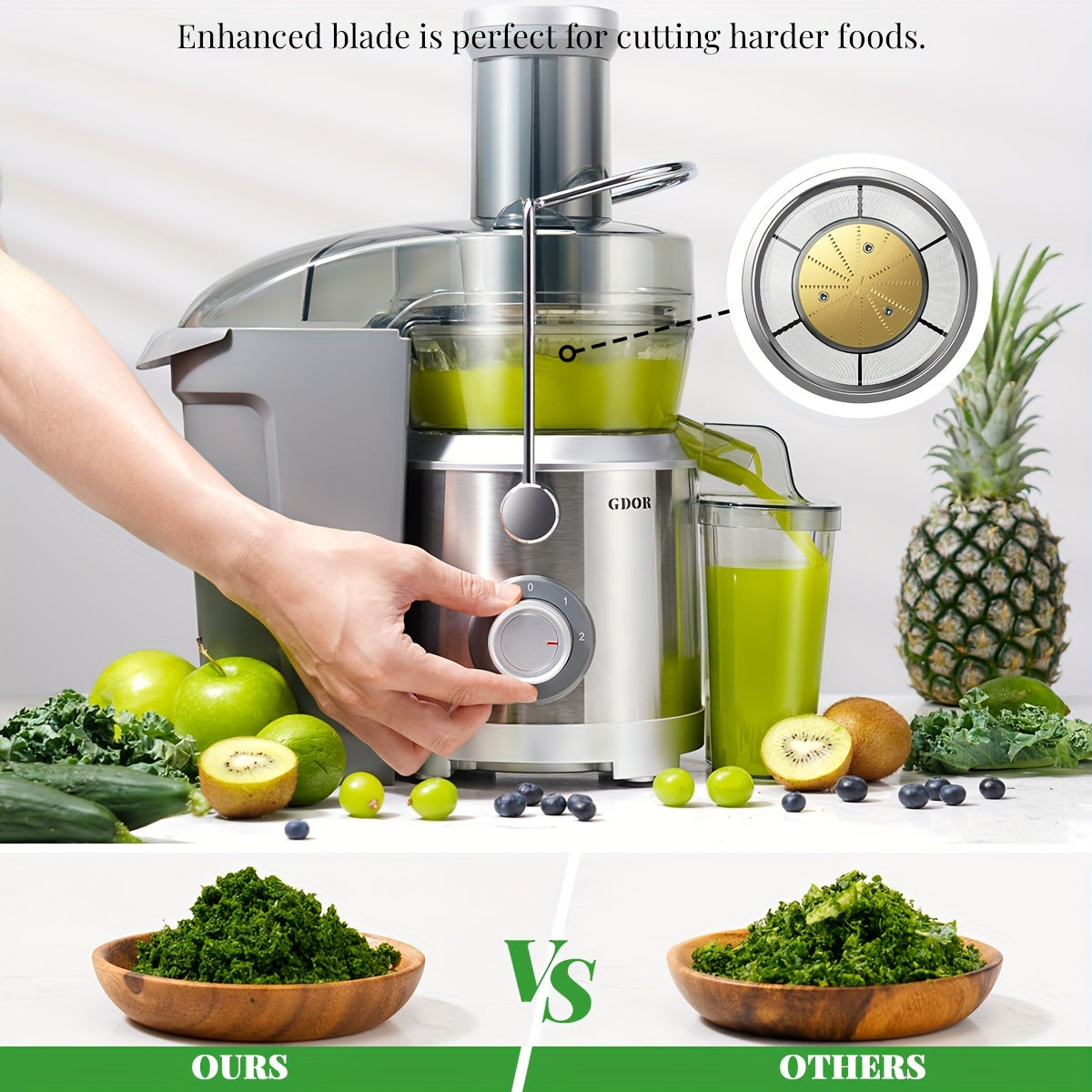 GDOR 600W High-Speed Centrifugal Juicer, 2.5" Wide Chute, 15oz Large Capacity | Easy Clean & Dishwasher Safe, BPA-Free | Compact Design for Fresh Juice, Fruits & Vegetables, Space-Saving Black & Transparent (Ideal for Healthy