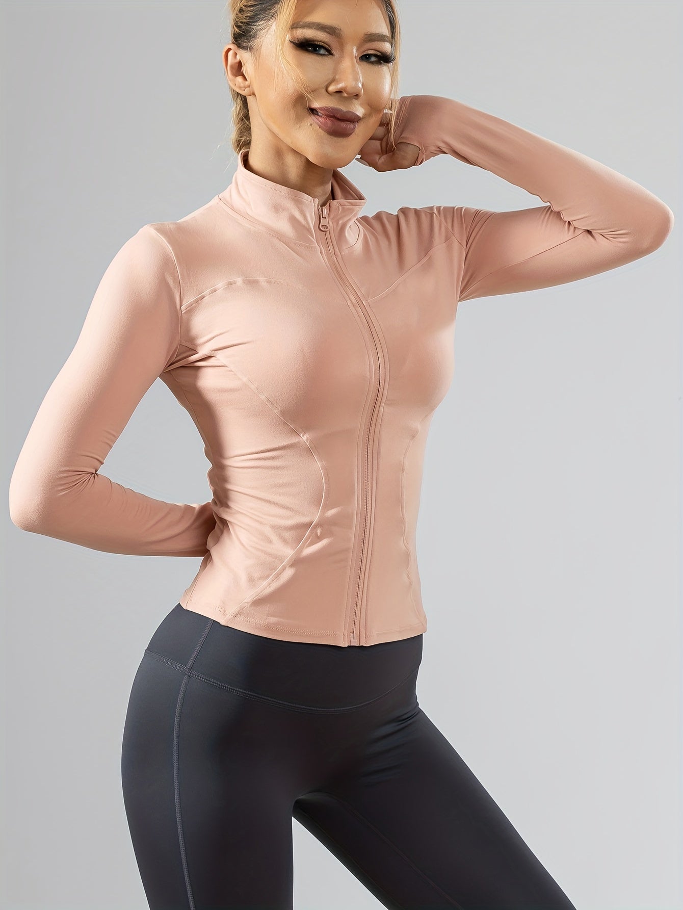 Ultra-Lightweight Zip-Up Athletic Jacket for Women - Breathable, Quick-Drying, Long Sleeve, Yoga-Friendly, Outdoor Running Fitness Apparel for Fall & Winter - Ideal for Active Lifestyle, Gym, Hiking, and Casual Wear