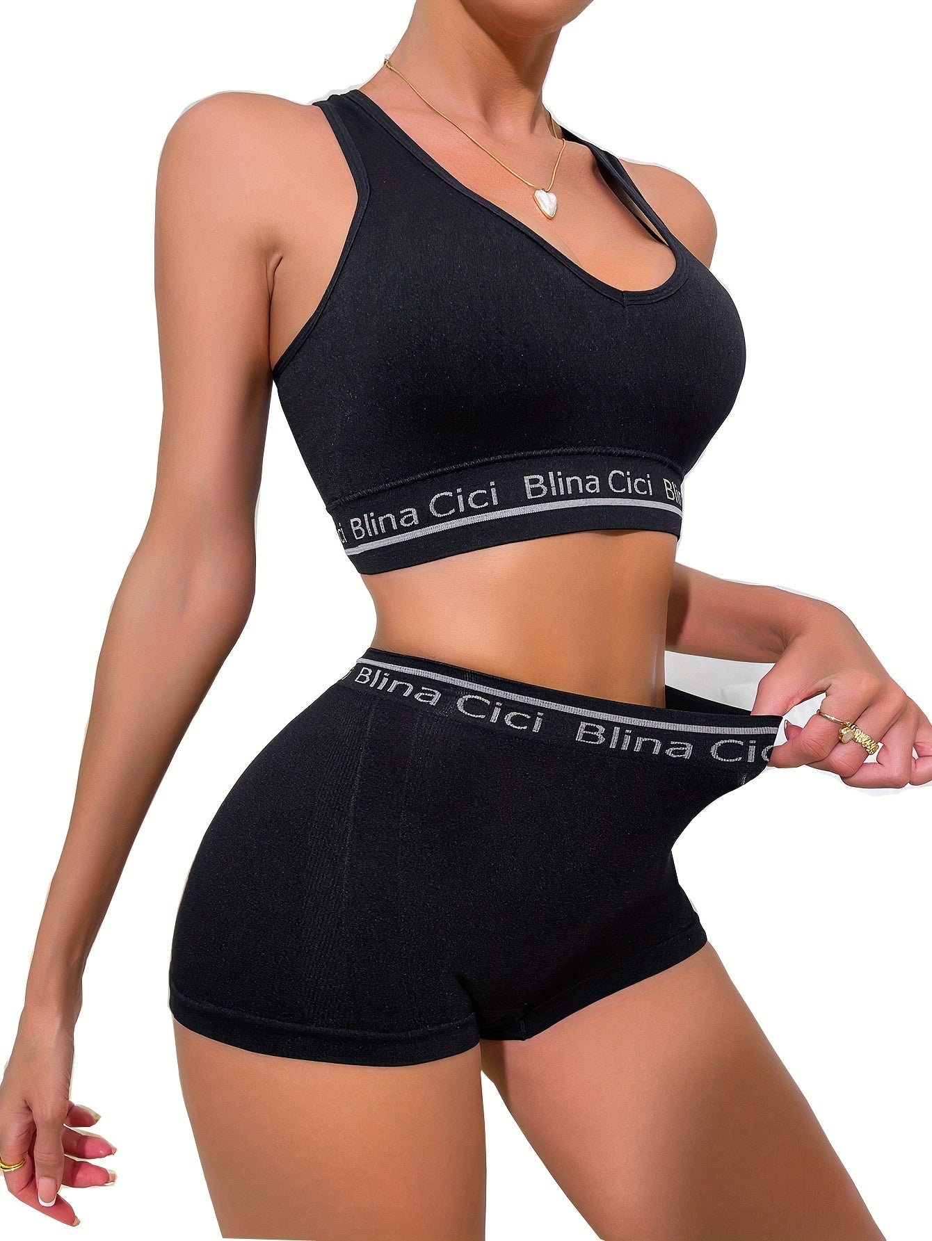 Women's Letter Print Racerback Sports Bra and Elastic Panties Lingerie Set - Comfortable and Supportive Underwear for Active Lifestyle