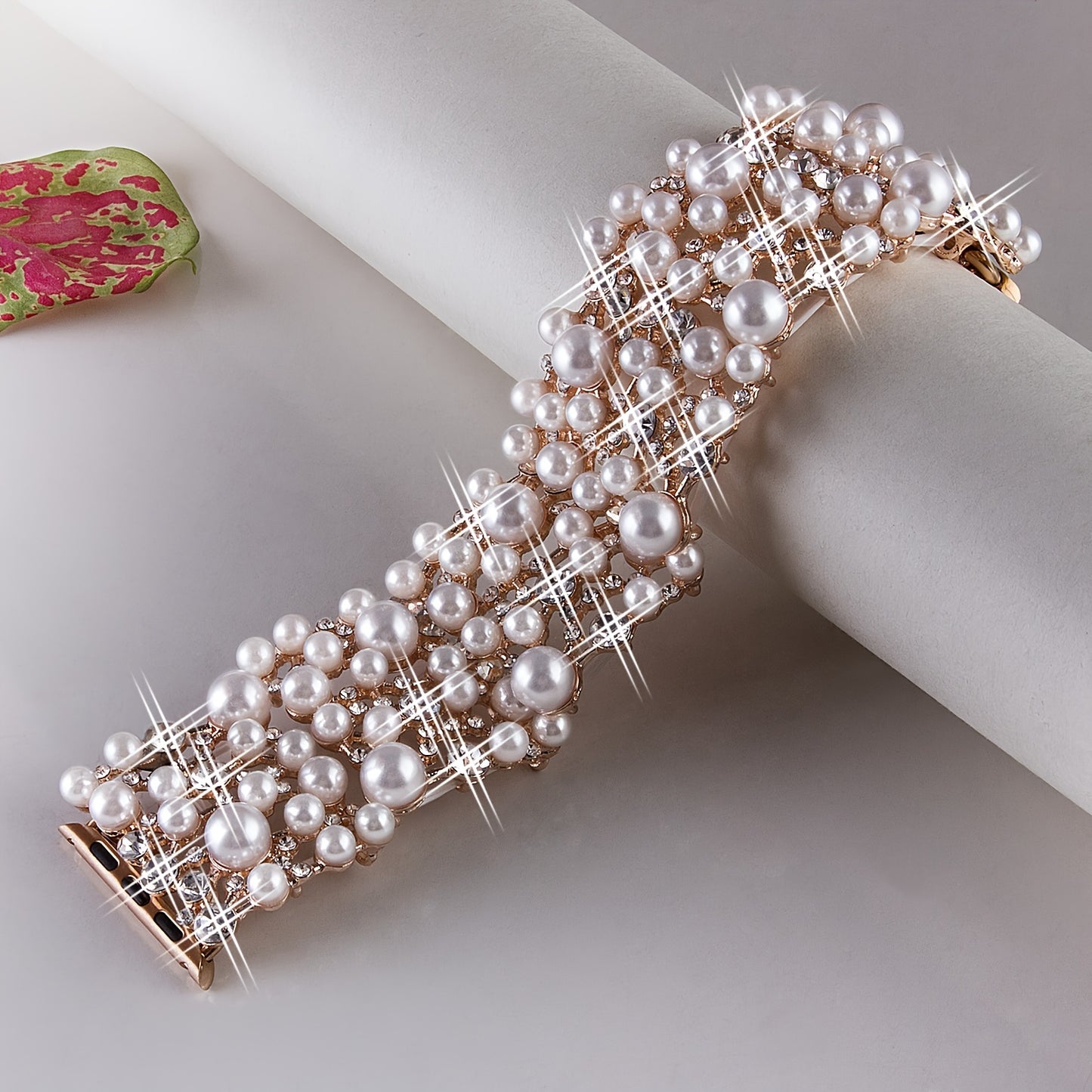 38mm 40mm 41mm 42mm 44mm 45mm 49mm Bling Bands Diamond Rhinestone Stainless Steel Metal Pearl Wristband - Elegant Dressy Jewelry Strap for Apple Watch, Compatible with Series SE 9 8 7 6 5 4 3 2 Ultra, Perfect for Outdoor Life