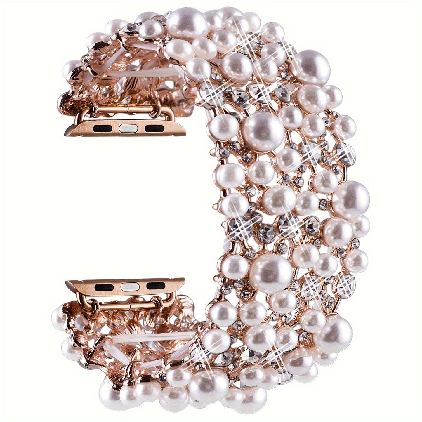 38mm 40mm 41mm 42mm 44mm 45mm 49mm Bling Bands Diamond Rhinestone Stainless Steel Metal Pearl Wristband - Elegant Dressy Jewelry Strap for Apple Watch, Compatible with Series SE 9 8 7 6 5 4 3 2 Ultra, Perfect for Outdoor Life