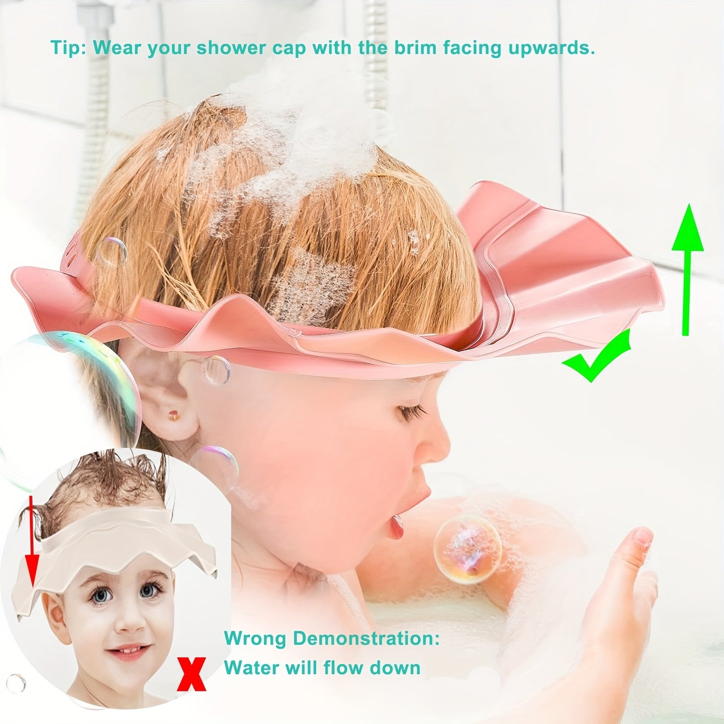 Youngsters' Adjustable Shower Cap with Eye Protection - Soft, Comfortable & Water-Resistant for Easy Hair Washing - Perfect for & Youngsters - Available in White, Pink, Blue, Shower Cap, Bathing Supplies, Bathroom Toys, TWO D