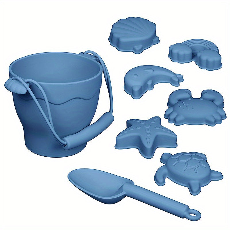 8pcs/set Beach Toy Baby Sand Bucket Set BPA Free Food Grade Silicone Safe Beach Travel Toys For Boys And Girls Summer Outdoor Toys Fun Kids Beach Sand Toy Set With Bucket 4 Colors