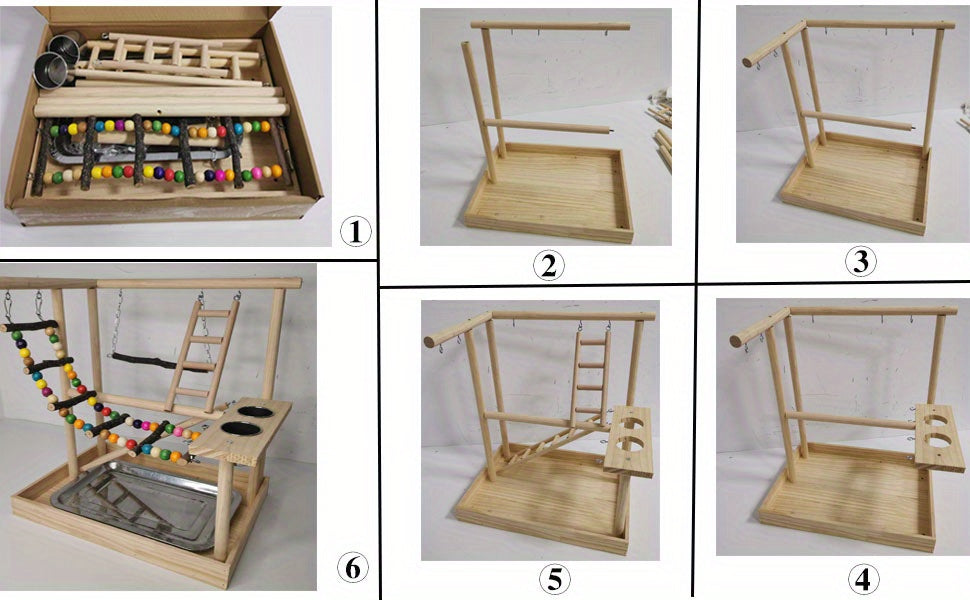 Deluxe Wooden Parrot Playstand with Climbing Ladder, Swing & Chew Toys - Includes Feeding Cups - Ideal for Small to Medium Birds like Parakeets, Conures & Lovebirds - Sturdy, Safe & Durable Exercise Center, Bird Toys