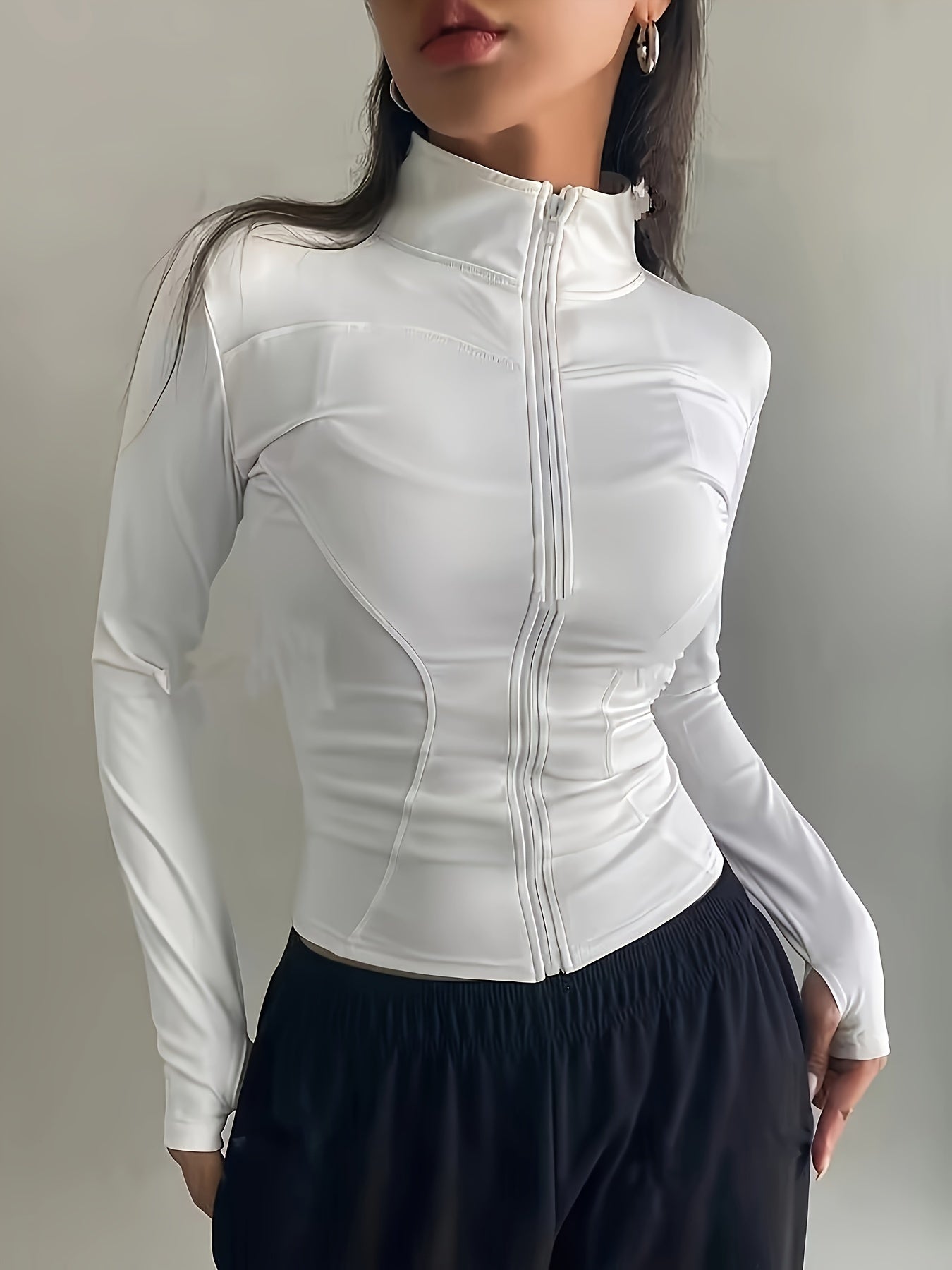 Ultra-Lightweight Zip-Up Athletic Jacket for Women - Breathable, Quick-Drying, Long Sleeve, Yoga-Friendly, Outdoor Running Fitness Apparel for Fall & Winter - Ideal for Active Lifestyle, Gym, Hiking, and Casual Wear