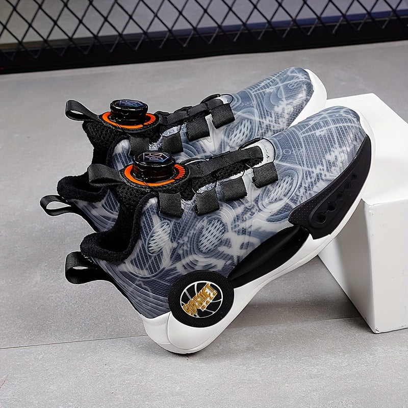 Stylish Kids' Glow-In-The-Dark Basketball Shoes - Rotating Buckle, Comfy Non-Slip Durable Sneakers with Breathable Mesh Upper, Ankle Support and Cushioned Insoles for Outdoor Play, Sports and Active Lifestyle