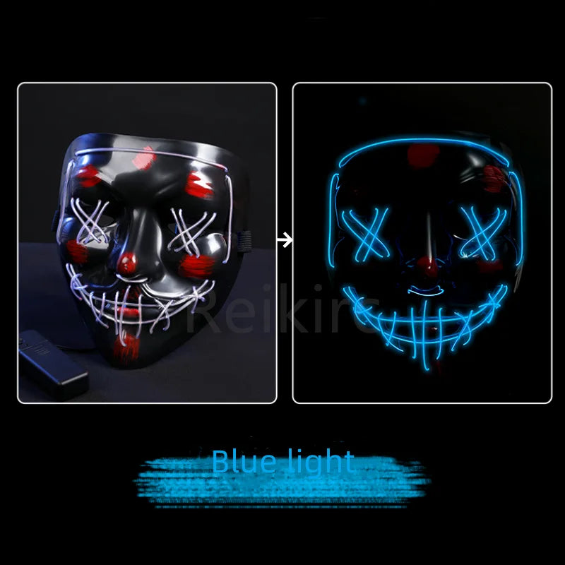 Zlangsports Glow in the Dark LED Halloween Mask - Rechargeable Scary Face Cover for Costume Party