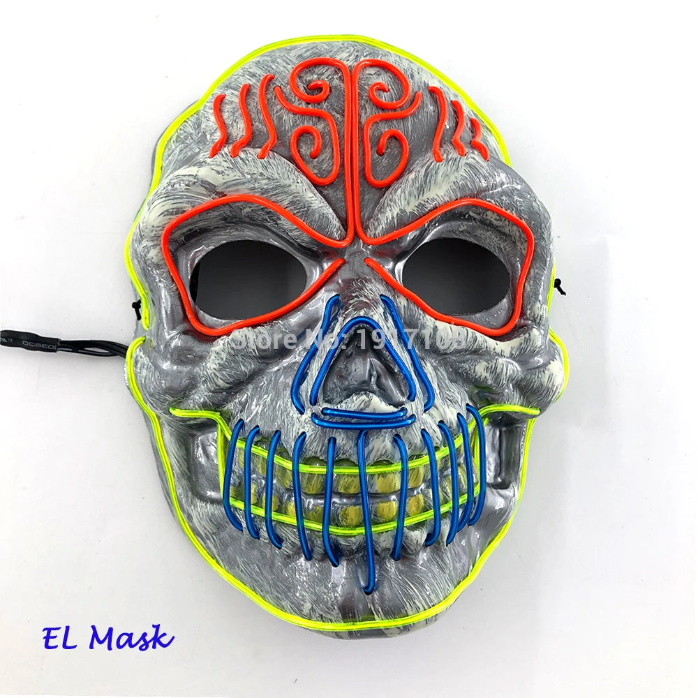Hot Sales Halloween Horror Mask LED Neon Light up Mask Carnival Party Scary Mask Cosplay LED Mask Glow Party Supplies Dropship