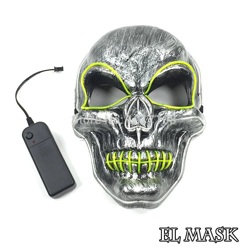 Hot Sales Halloween Horror Mask LED Neon Light up Mask Carnival Party Scary Mask Cosplay LED Mask Glow Party Supplies Dropship
