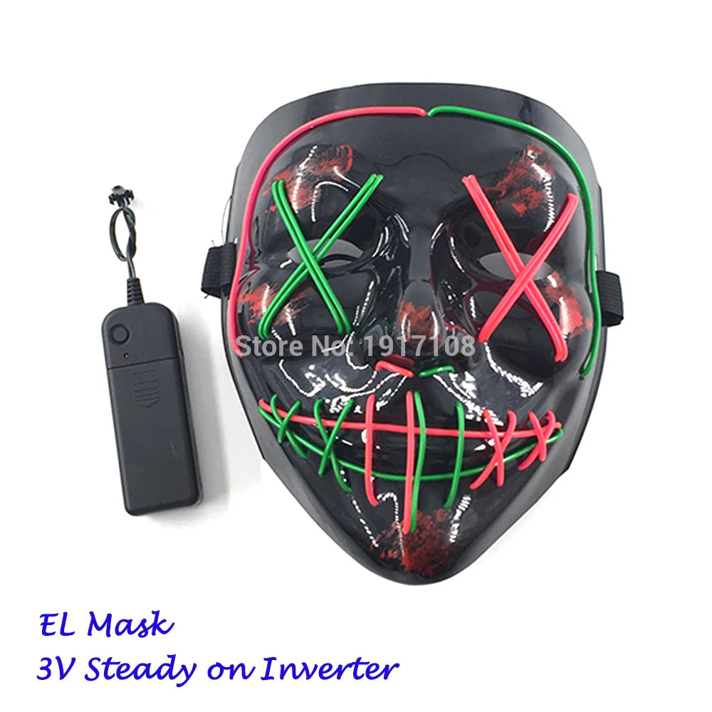 Hot Sales Halloween Horror Mask LED Neon Light up Mask Carnival Party Scary Mask Cosplay LED Mask Glow Party Supplies Dropship