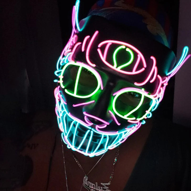 Hot Sales Halloween Horror Mask LED Neon Light up Mask Carnival Party Scary Mask Cosplay LED Mask Glow Party Supplies Dropship