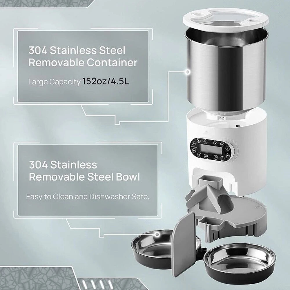 Smart Automatic Pet Feeder Cat Dog Food Dispenser Stainless Steel Bowl Large Capacity With WIFI APP Recording Timing Pet Feeding