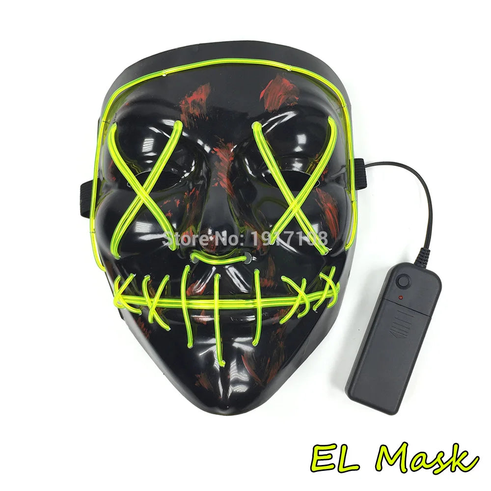 Hot Sales Halloween Horror Mask LED Neon Light up Mask Carnival Party Scary Mask Cosplay LED Mask Glow Party Supplies Dropship