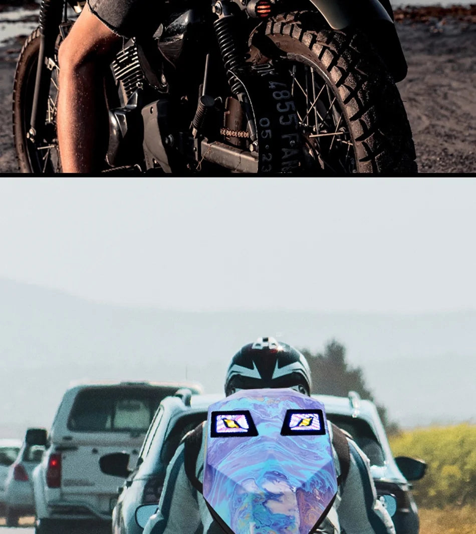 DIY Pattern Shell Helmet Iron Man Motorcycle Rider Backpack with LED Light up and Waterproof Leather Waist Bag