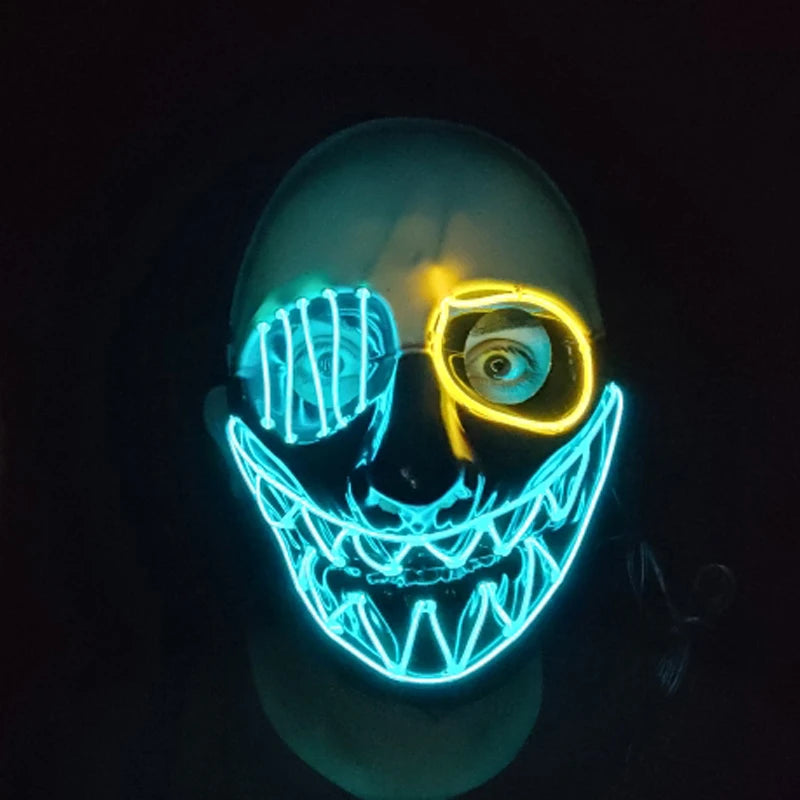 Hot Sales Halloween Horror Mask LED Neon Light up Mask Carnival Party Scary Mask Cosplay LED Mask Glow Party Supplies Dropship