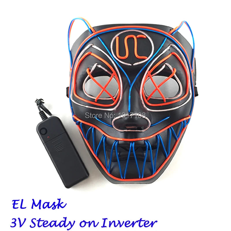 Hot Sales Halloween Horror Mask LED Neon Light up Mask Carnival Party Scary Mask Cosplay LED Mask Glow Party Supplies Dropship