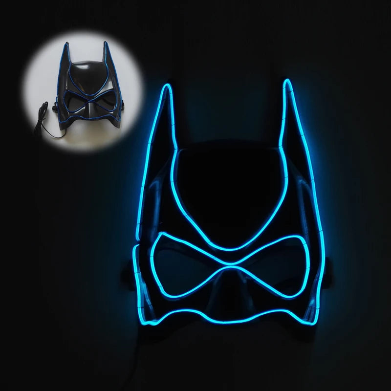 Superhero Bat Man Full Face Mask Halloween Decor Glowing Neon Light LED Headgear Custom Logo Party Masks Printing Cosplay Mask