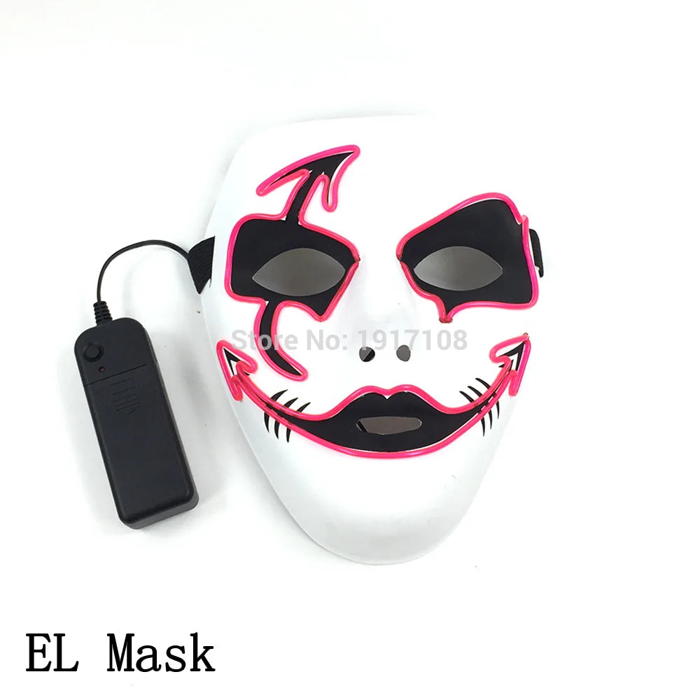 Hot Sales Halloween Horror Mask LED Neon Light up Mask Carnival Party Scary Mask Cosplay LED Mask Glow Party Supplies Dropship