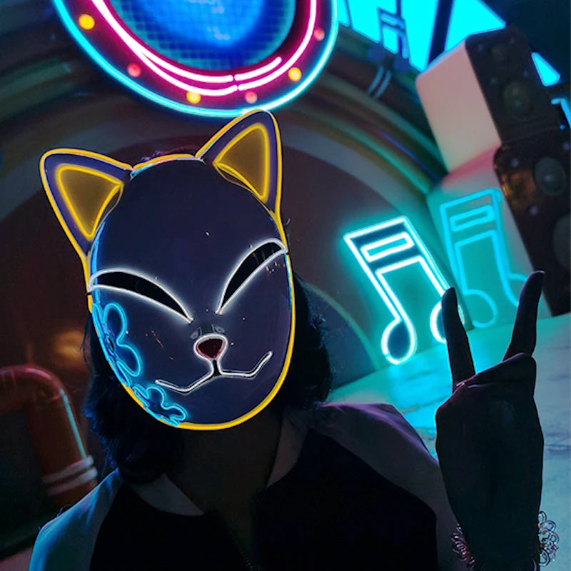 Hot Sales Halloween Horror Mask LED Neon Light up Mask Carnival Party Scary Mask Cosplay LED Mask Glow Party Supplies Dropship