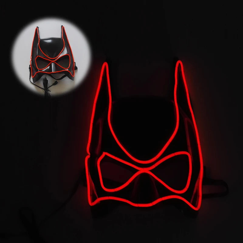Superhero Bat Man Full Face Mask Halloween Decor Glowing Neon Light LED Headgear Custom Logo Party Masks Printing Cosplay Mask