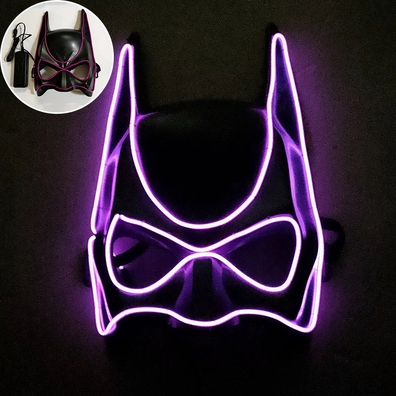 Superhero Bat Man Full Face Mask Halloween Decor Glowing Neon Light LED Headgear Custom Logo Party Masks Printing Cosplay Mask