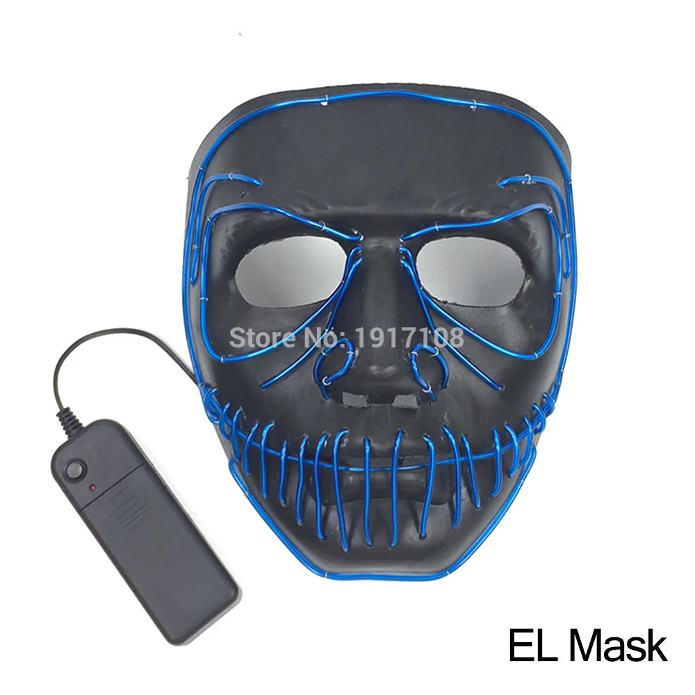 Hot Sales Halloween Horror Mask LED Neon Light up Mask Carnival Party Scary Mask Cosplay LED Mask Glow Party Supplies Dropship