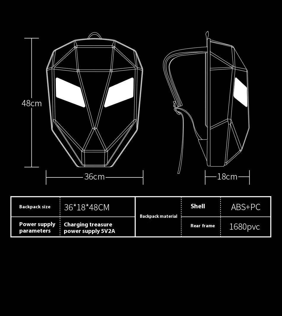 DIY Pattern Shell Helmet Iron Man Motorcycle Rider Backpack with LED Light up and Waterproof Leather Waist Bag