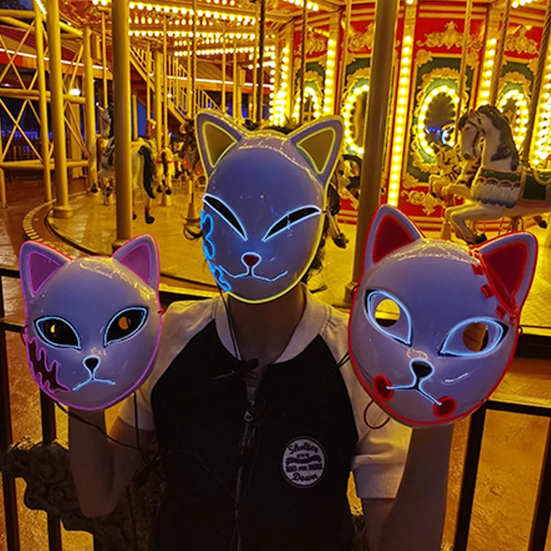 Hot Sales Halloween Horror Mask LED Neon Light up Mask Carnival Party Scary Mask Cosplay LED Mask Glow Party Supplies Dropship