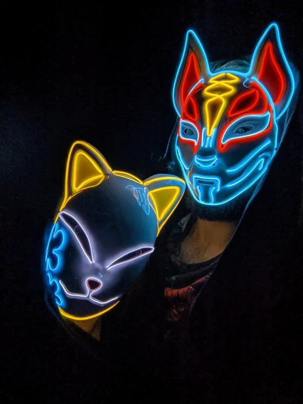 Hot Sales Halloween Horror Mask LED Neon Light up Mask Carnival Party Scary Mask Cosplay LED Mask Glow Party Supplies Dropship