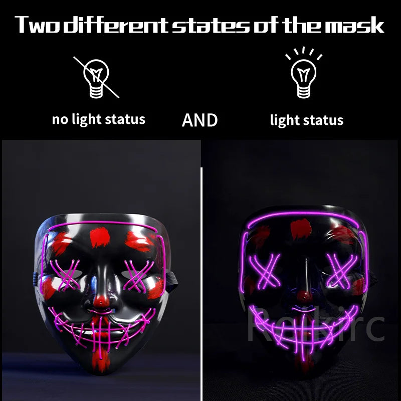 Zlangsports Glow in the Dark LED Halloween Mask - Rechargeable Scary Face Cover for Costume Party