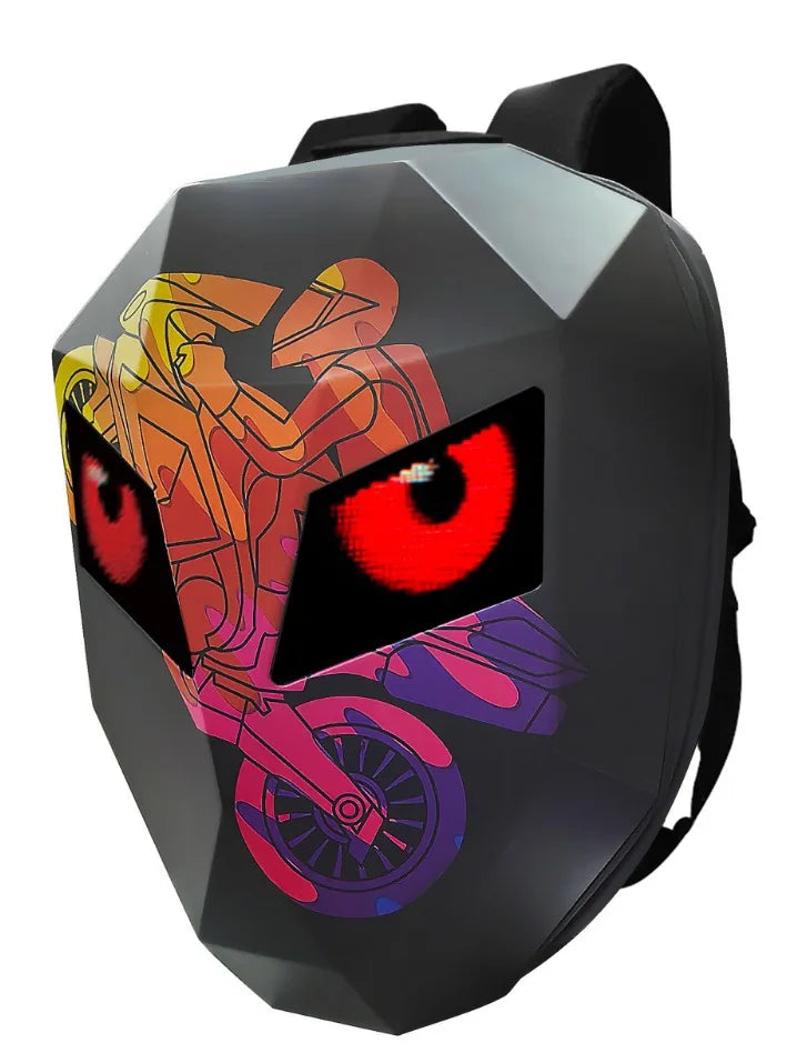 DIY Pattern Shell Helmet Iron Man Motorcycle Rider Backpack with LED Light up and Waterproof Leather Waist Bag