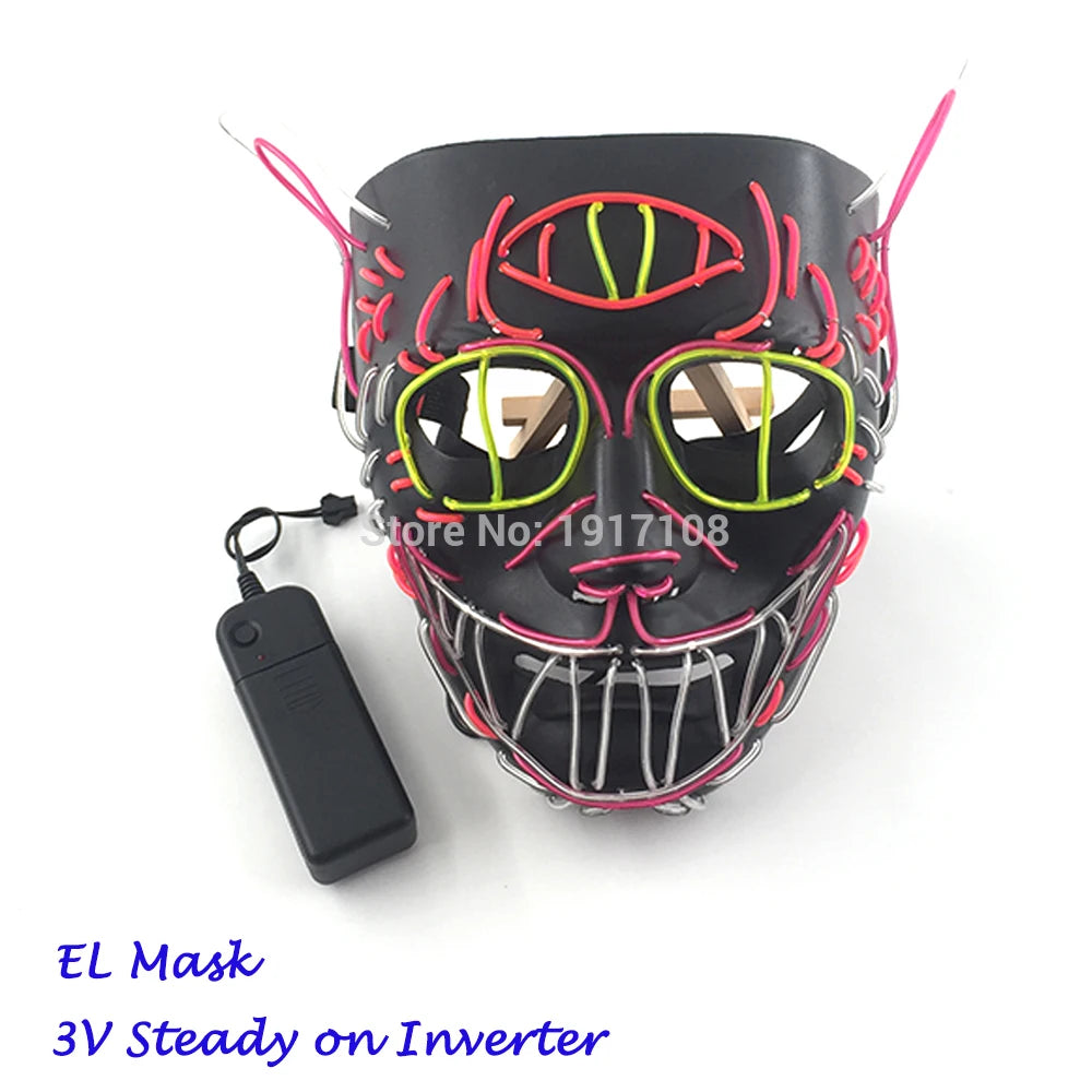 Hot Sales Halloween Horror Mask LED Neon Light up Mask Carnival Party Scary Mask Cosplay LED Mask Glow Party Supplies Dropship