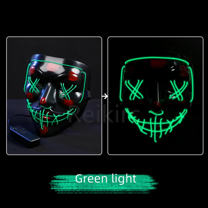 Zlangsports Glow in the Dark LED Halloween Mask - Rechargeable Scary Face Cover for Costume Party