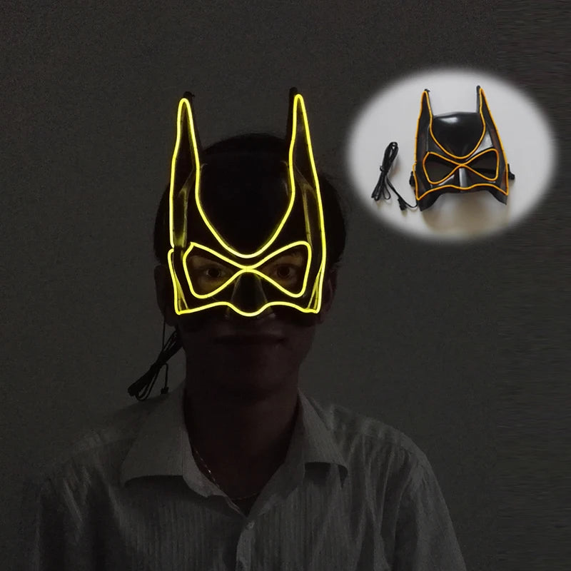 Superhero Bat Man Full Face Mask Halloween Decor Glowing Neon Light LED Headgear Custom Logo Party Masks Printing Cosplay Mask