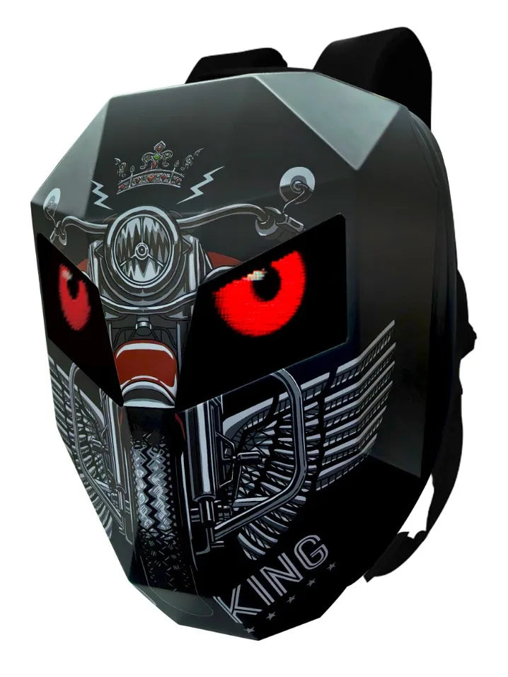 DIY Pattern Shell Helmet Iron Man Motorcycle Rider Backpack with LED Light up and Waterproof Leather Waist Bag
