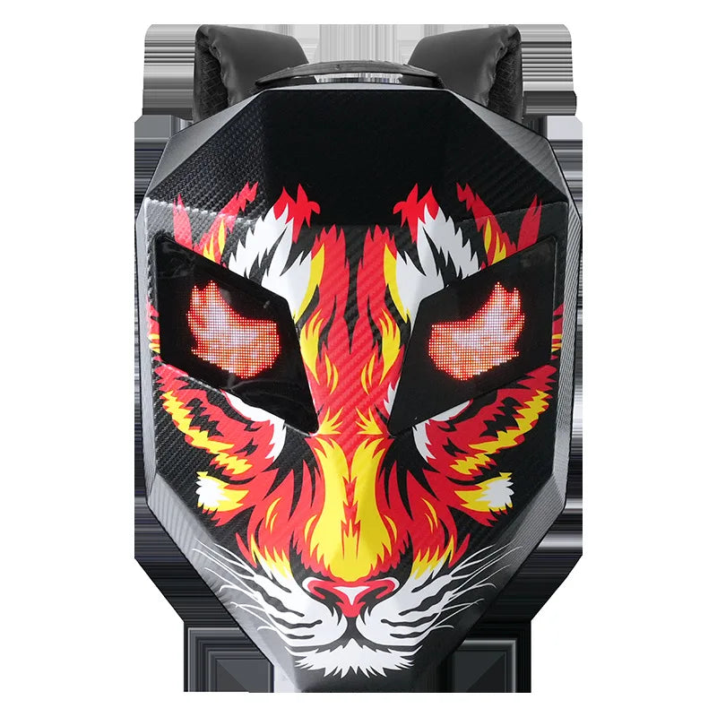 DIY Pattern Shell Helmet Iron Man Motorcycle Rider Backpack with LED Light up and Waterproof Leather Waist Bag