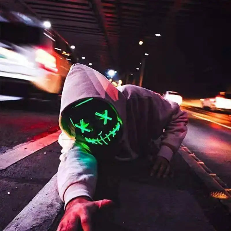 Zlangsports Glow in the Dark LED Halloween Mask - Rechargeable Scary Face Cover for Costume Party