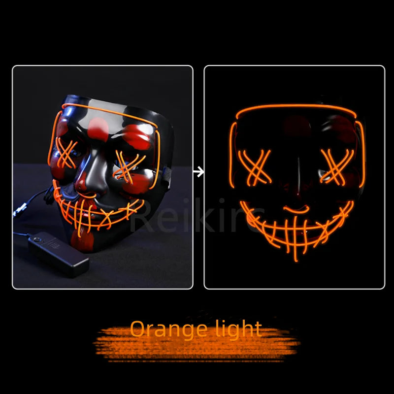 Zlangsports Glow in the Dark LED Halloween Mask - Rechargeable Scary Face Cover for Costume Party