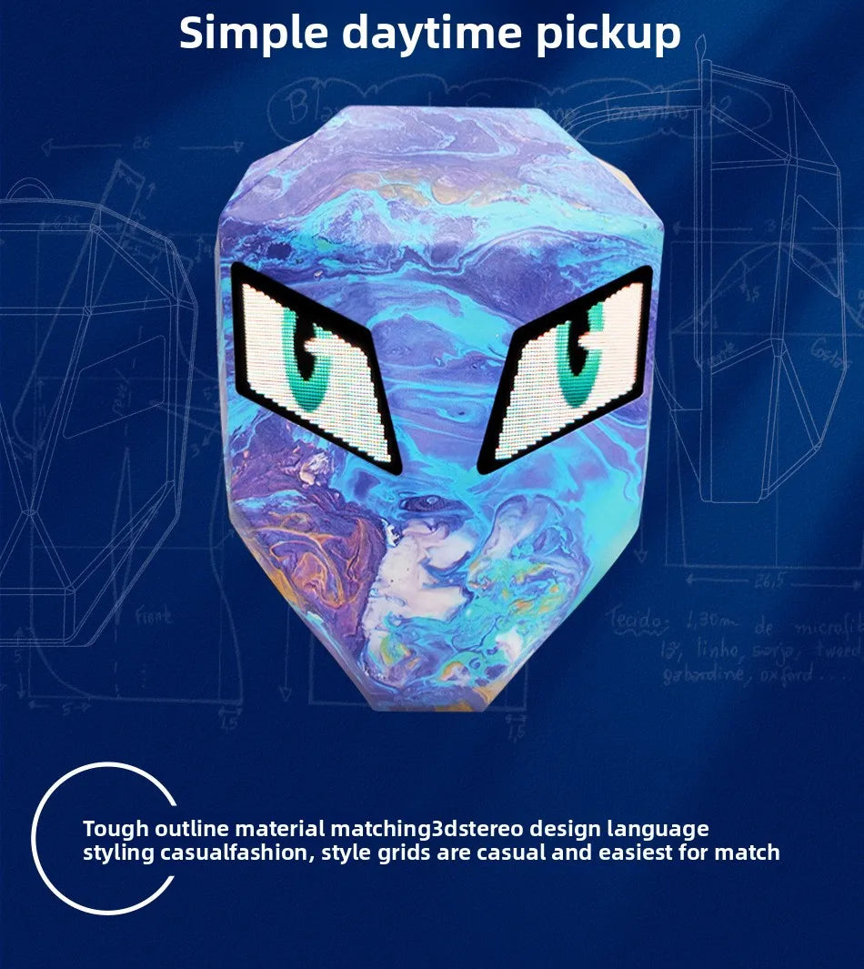 DIY Pattern Shell Helmet Iron Man Motorcycle Rider Backpack with LED Light up and Waterproof Leather Waist Bag