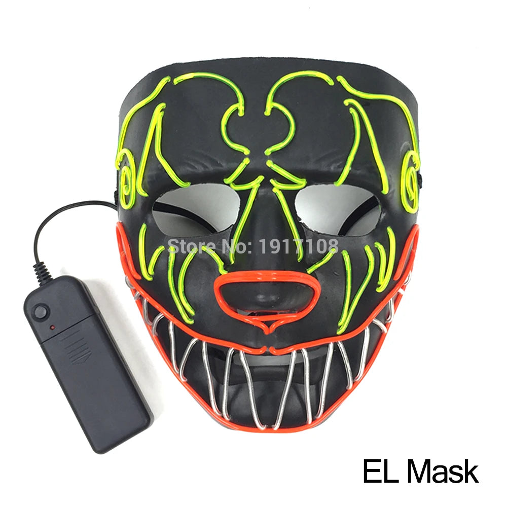 Hot Sales Halloween Horror Mask LED Neon Light up Mask Carnival Party Scary Mask Cosplay LED Mask Glow Party Supplies Dropship