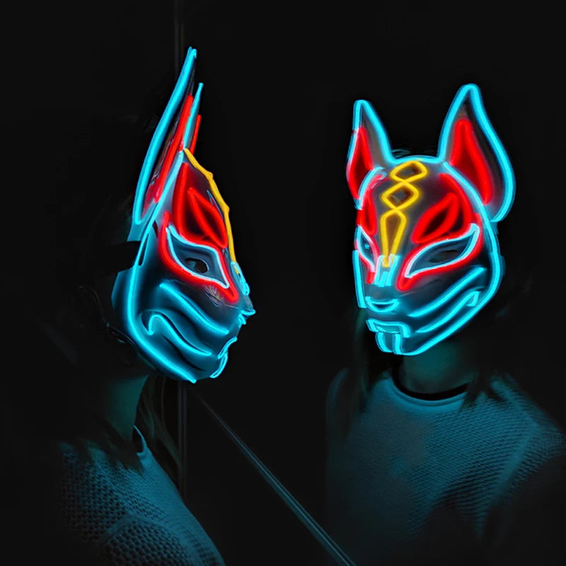 Hot Sales Halloween Horror Mask LED Neon Light up Mask Carnival Party Scary Mask Cosplay LED Mask Glow Party Supplies Dropship