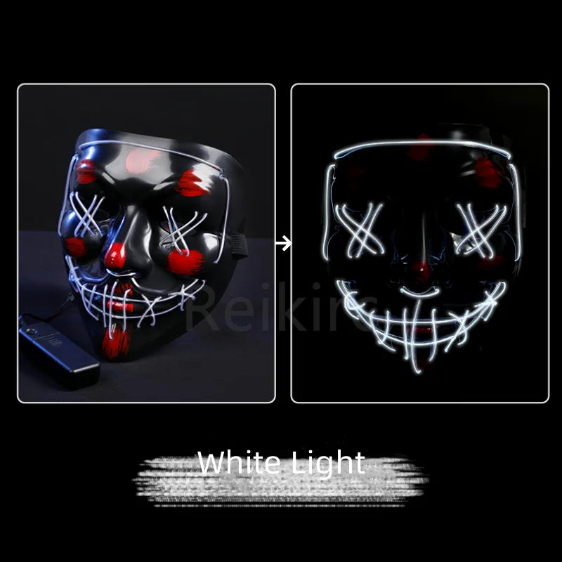 Zlangsports Glow in the Dark LED Halloween Mask - Rechargeable Scary Face Cover for Costume Party