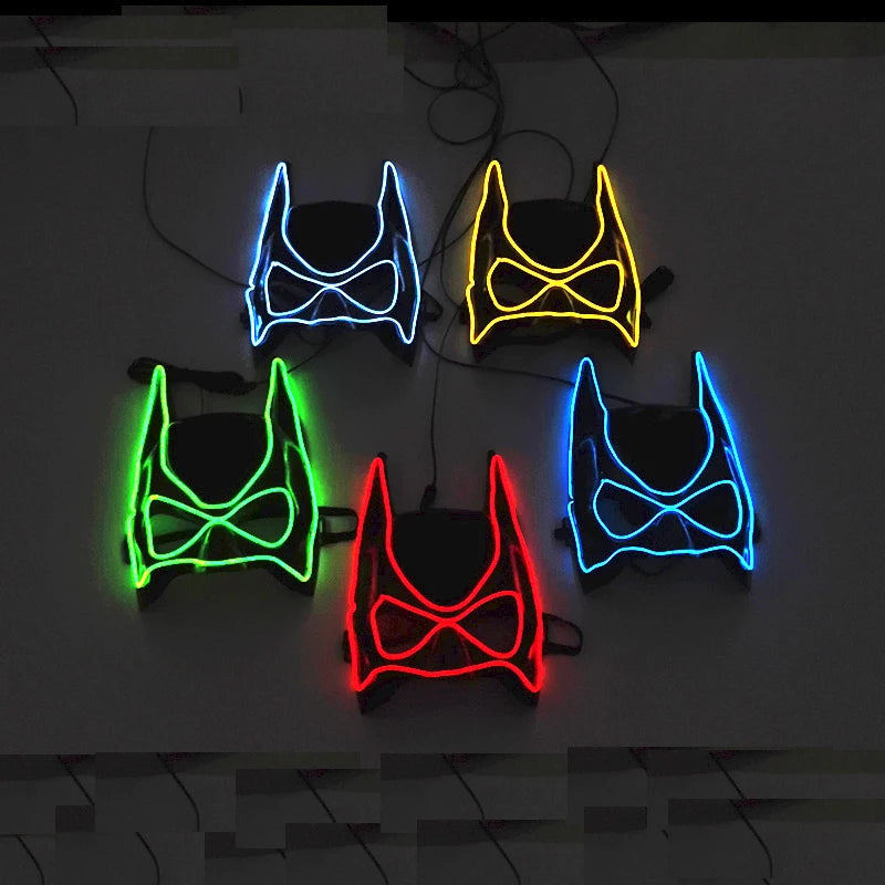 Superhero Bat Man Full Face Mask Halloween Decor Glowing Neon Light LED Headgear Custom Logo Party Masks Printing Cosplay Mask