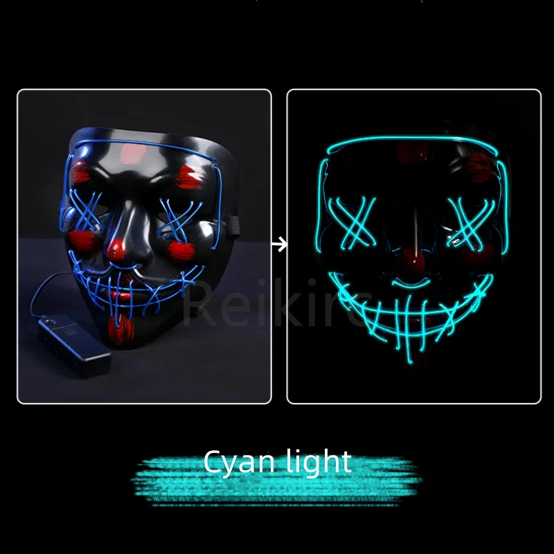 Zlangsports Glow in the Dark LED Halloween Mask - Rechargeable Scary Face Cover for Costume Party