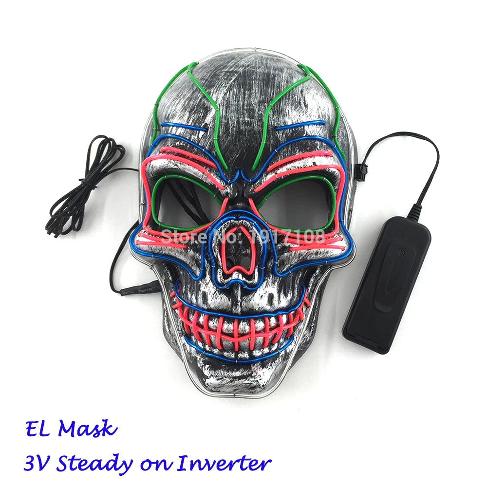 Hot Sales Halloween Horror Mask LED Neon Light up Mask Carnival Party Scary Mask Cosplay LED Mask Glow Party Supplies Dropship