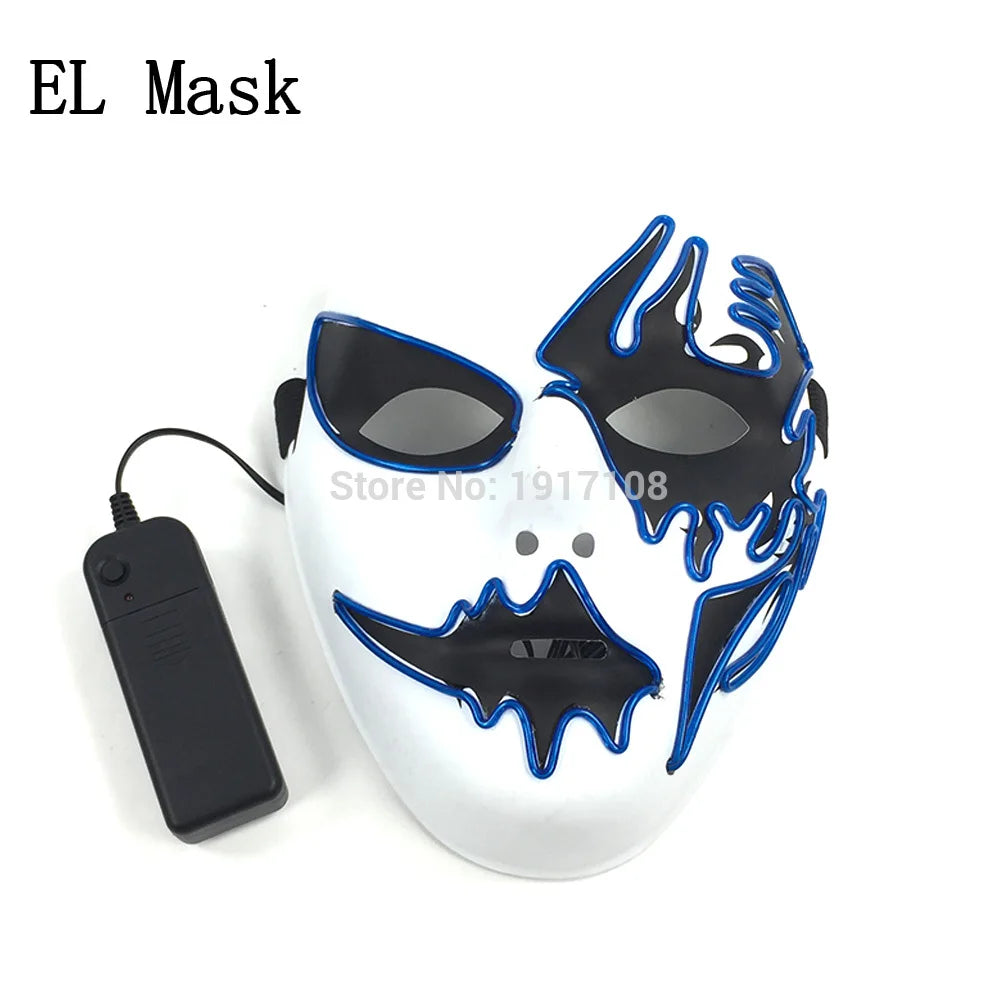 Hot Sales Halloween Horror Mask LED Neon Light up Mask Carnival Party Scary Mask Cosplay LED Mask Glow Party Supplies Dropship