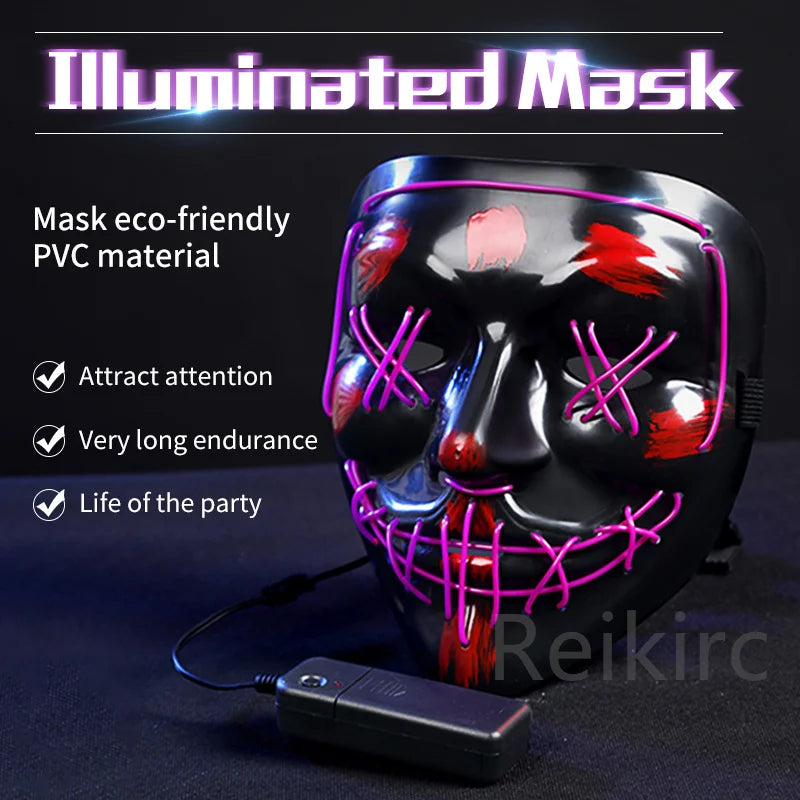 Zlangsports Glow in the Dark LED Halloween Mask - Rechargeable Scary Face Cover for Costume Party